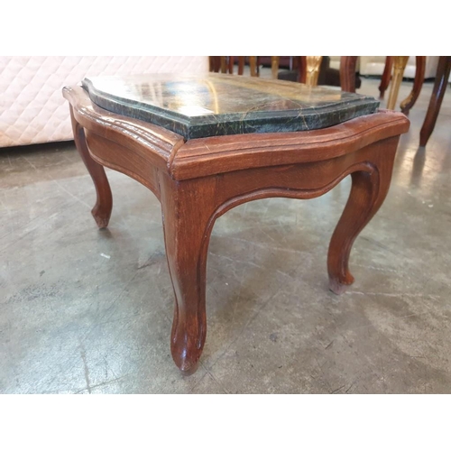 128A - Classical Style Wooden Coffee Table with Inset Green Marble Top and Cabriole Legs (54 x 35 x 30cm)