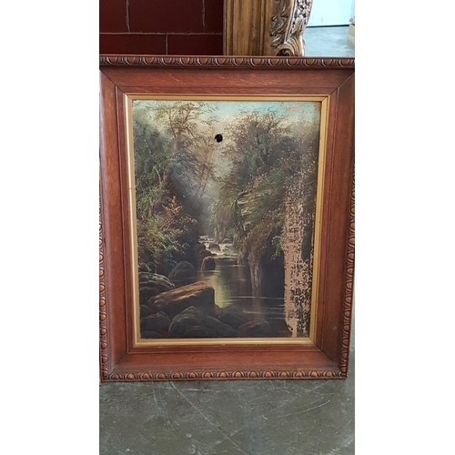 40A - Pair of Old Painting in Beautiful Wooden Old Frame (One with Large Whole) (57,5cm x 73cm with Frame)