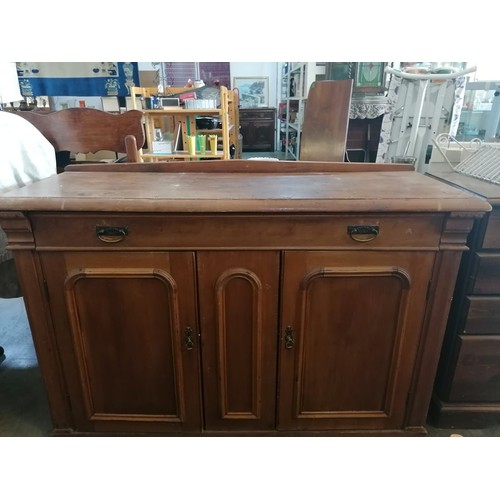 66A - Antique Pitch Pine Sideboard with 1 - Drawer and 2 - Cupboards (L:141cm x W:51cm x H:91cm)