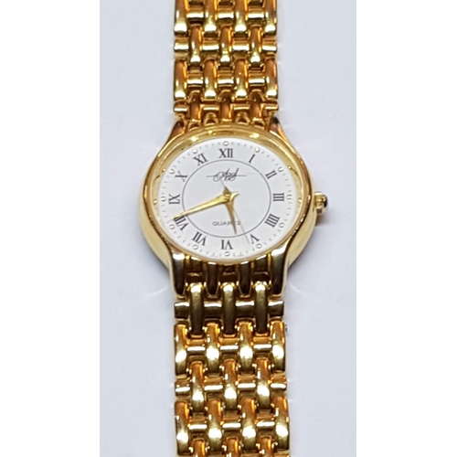 109 - Gold Colour 'A&S' Ladies Wrist Watch, Swiss Made, on Bracelet Strap , Quartz