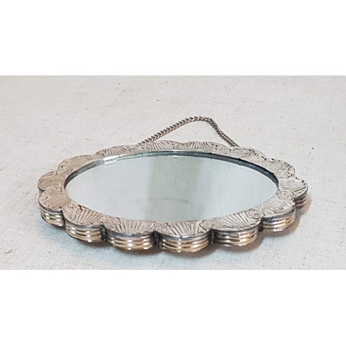 113 - Vintage Style Oval Hanging Mirror with Decorative Silver Surround and Backing