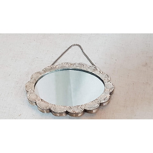 113 - Vintage Style Oval Hanging Mirror with Decorative Silver Surround and Backing