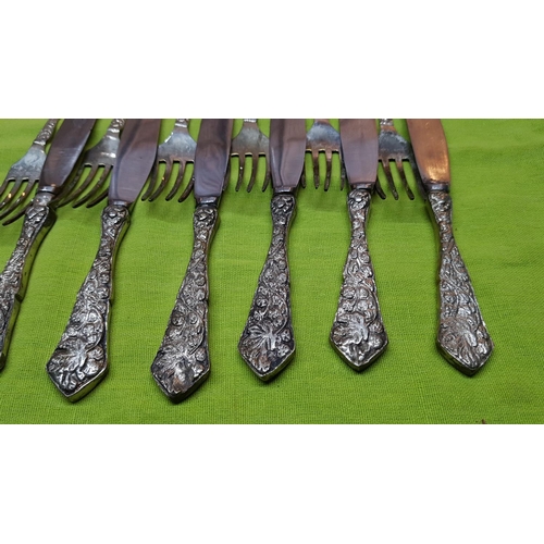 346 - German Silver Dessert Set 6 x Knifes & 6 x Forks