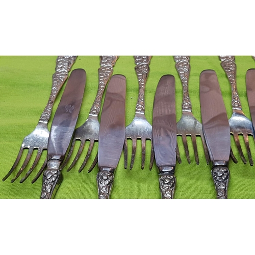 346 - German Silver Dessert Set 6 x Knifes & 6 x Forks