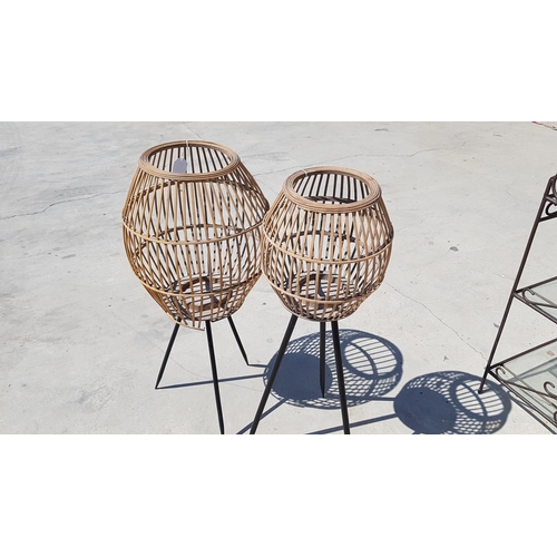 54 - Pair of Wicker / Metal In- Out Door Modern Candle Holders