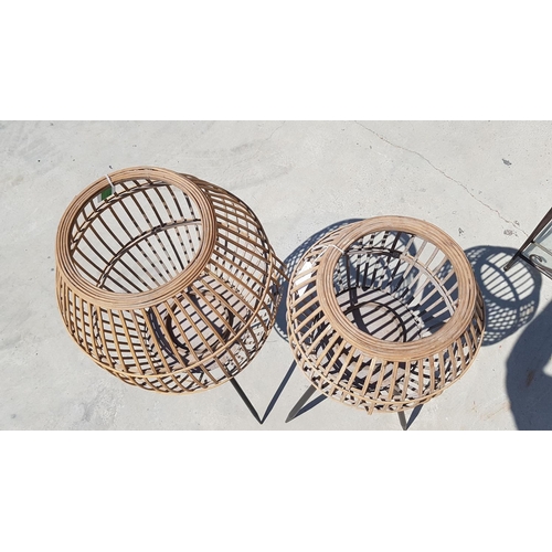 54 - Pair of Wicker / Metal In- Out Door Modern Candle Holders