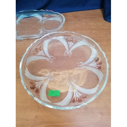 61 - Vintage Style Glass Set; Large Round Cake Plate (Ø32cm) and Matching Oval Tray (37.5cm x 19.5cm)