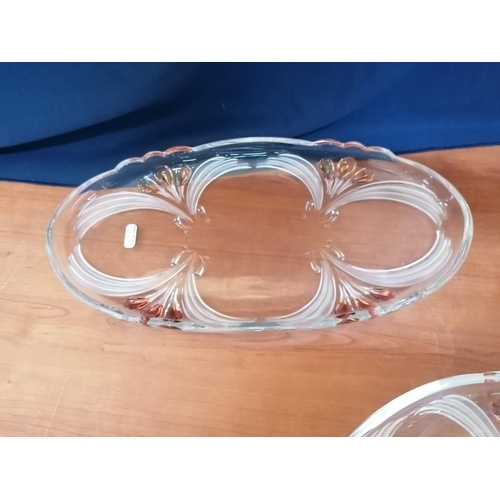 61 - Vintage Style Glass Set; Large Round Cake Plate (Ø32cm) and Matching Oval Tray (37.5cm x 19.5cm)