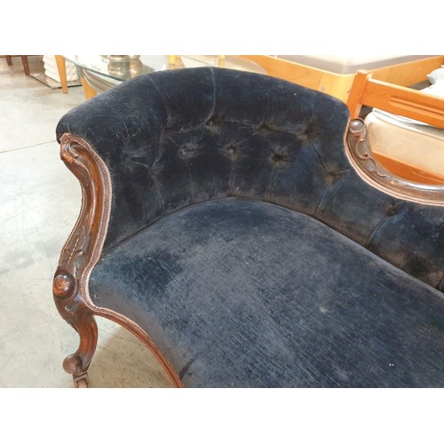 132 - Classical Style Chaise Lounge with Deep Navy Colour Fabric Seat, Back & Armrest with Embroidered Tri... 