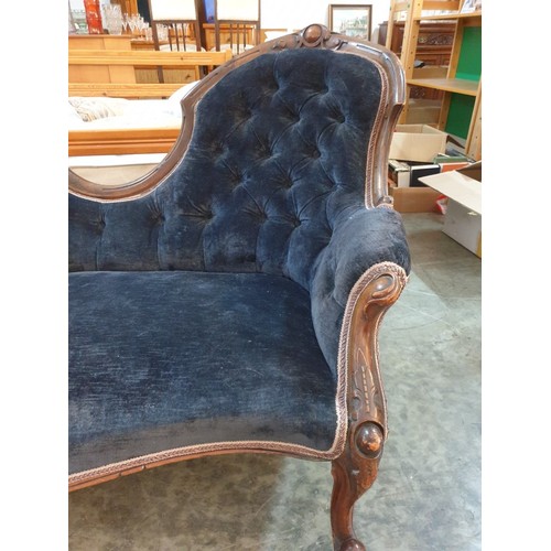 132 - Classical Style Chaise Lounge with Deep Navy Colour Fabric Seat, Back & Armrest with Embroidered Tri... 