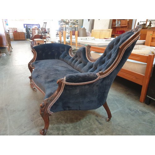 132 - Classical Style Chaise Lounge with Deep Navy Colour Fabric Seat, Back & Armrest with Embroidered Tri... 