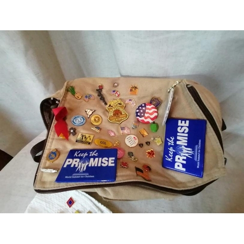 104 - Indiana Jones Bag with Badges from All Over the World and Special Collection of Service Badges (Bag ... 