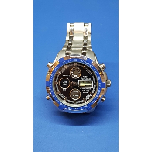 18 - Mats - Watch Stainless Steel (NO205) Day Date, Alarm, Dual Time, Stopwatch, Night Light on Bracelet ... 