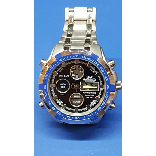 18 - Mats - Watch Stainless Steel (NO205) Day Date, Alarm, Dual Time, Stopwatch, Night Light on Bracelet ... 