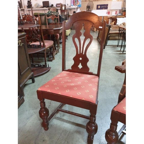 19 - His & Hers Harp Back Dinning Chairs with Red Patterned Fabric Seat & Turned Pineapple Legs (2)