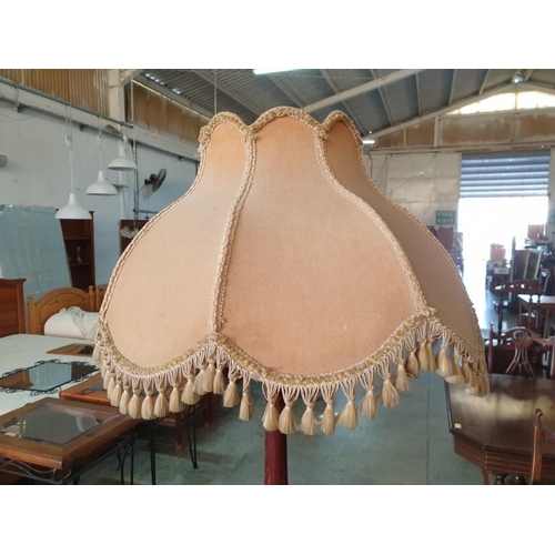 28 - Vintage (Floor Standing) Standard Lamp with Turned and Carved Upstand and Fabric Shade