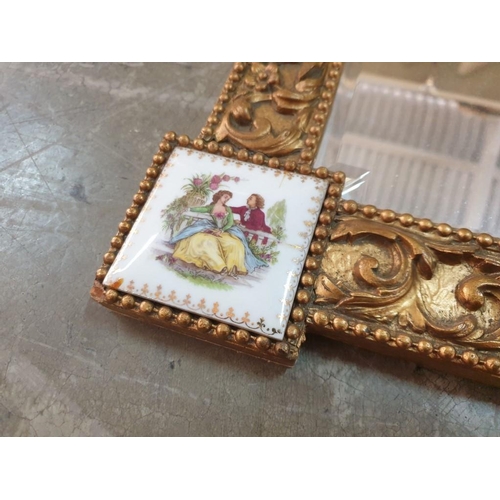 6 - Vintage Rectangular Wall Mirror with Ornate Gilt Frame and Limoges Style Tiles in Carvers with Victo... 