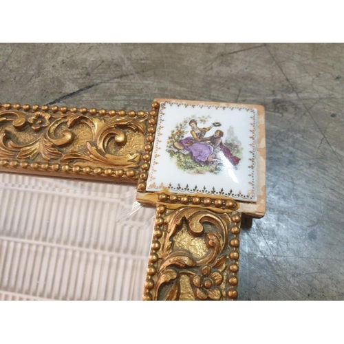 6 - Vintage Rectangular Wall Mirror with Ornate Gilt Frame and Limoges Style Tiles in Carvers with Victo... 