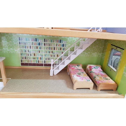10 - Wooden 3-Storey Dolls House with Wooden Furniture and Lift (26,5cm x 61cm x 80cm)