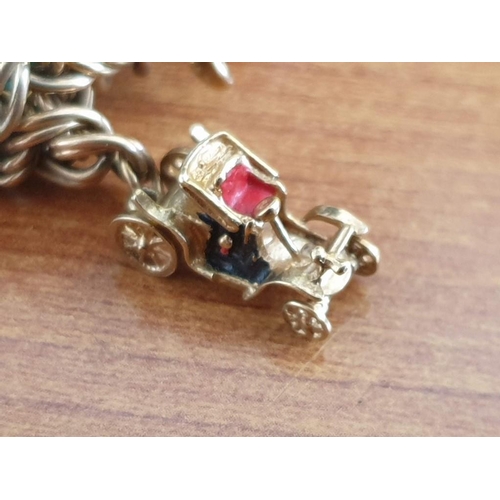 9 - 9ct Gold Double Link Charm Bracelet with Safety Chain, Complete with Collection of 9ct Gold (.375) C... 