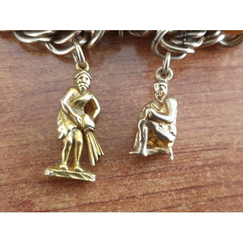 9 - 9ct Gold Double Link Charm Bracelet with Safety Chain, Complete with Collection of 9ct Gold (.375) C... 