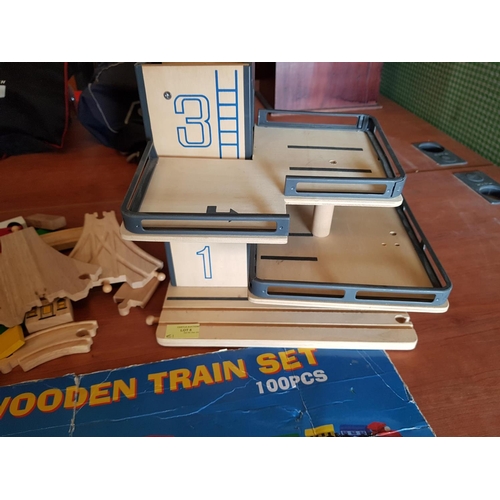 5 - Children's Wooden Train Set, Approx. 100pcs. Together with Wooden Car Park
