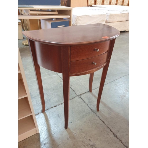 66 - Dark Wood Demi-Lune Hall Table with 2-Drawers