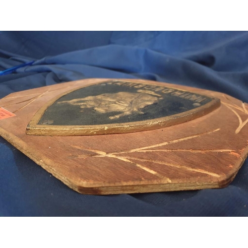 69 - Cast Iron Lamborghini Sign Mounted on Wood