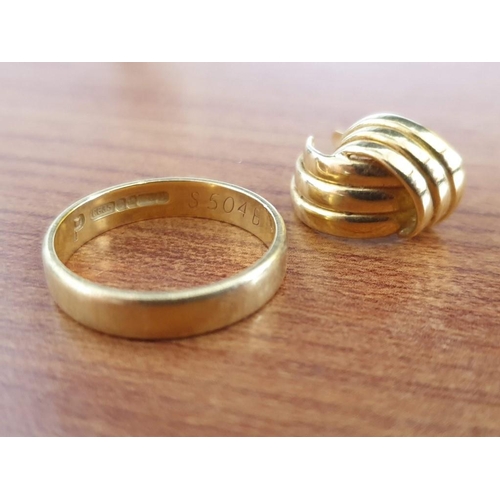 77 - 18ct Gold Ring (Size P, Weight 3.9g) Together with Single 18ct Gold Earring (Weight 1.3g). (2).

Tot... 