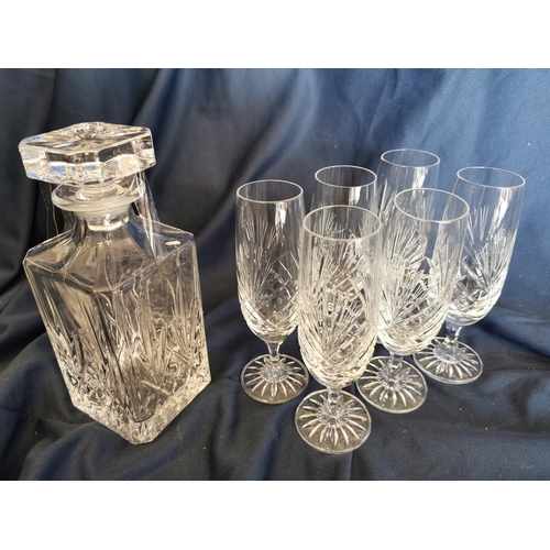 81 - Heavy Cut Crystal Decanter with 6 x Matching Glasses (7)