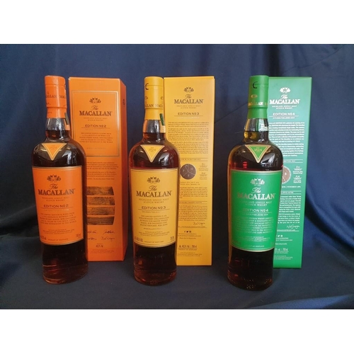 90 - 3 x Limited Edition Collectable Bottles of Macallan Single Malt Whisky (70cl); Edition No. 2, No. 3 ... 