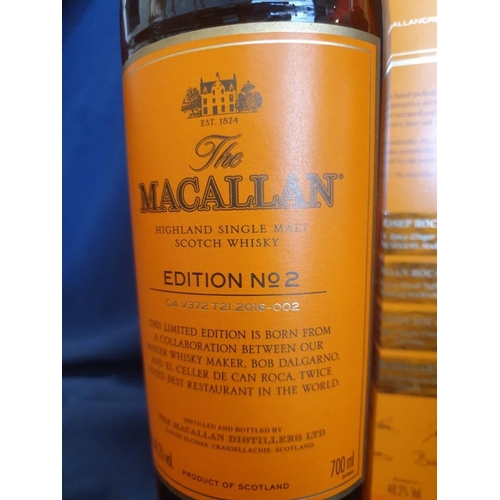 90 - 3 x Limited Edition Collectable Bottles of Macallan Single Malt Whisky (70cl); Edition No. 2, No. 3 ... 
