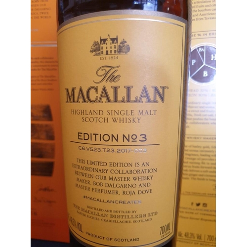 90 - 3 x Limited Edition Collectable Bottles of Macallan Single Malt Whisky (70cl); Edition No. 2, No. 3 ... 