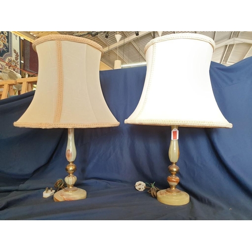 98 - Pair of Onyx Lamp Base with Cream Shades (2)