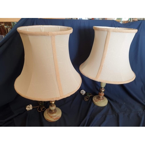 98 - Pair of Onyx Lamp Base with Cream Shades (2)