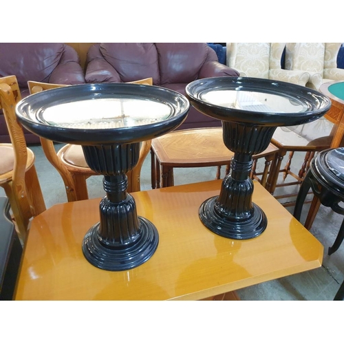 52A - 2 x Black Finish Plant Stand / Pedestal / Side Tables with Glass Top (39cm Diameter, 46cm High), (2)