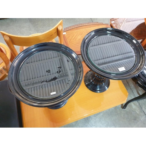 52A - 2 x Black Finish Plant Stand / Pedestal / Side Tables with Glass Top (39cm Diameter, 46cm High), (2)