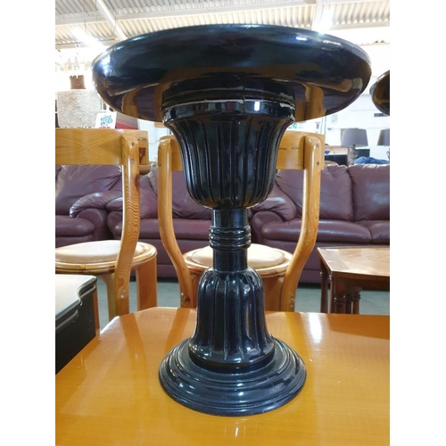 52A - 2 x Black Finish Plant Stand / Pedestal / Side Tables with Glass Top (39cm Diameter, 46cm High), (2)