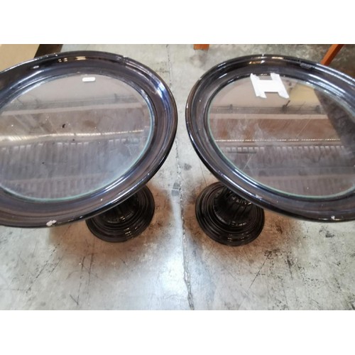 52B - 2 x Black Finish Plant Stand / Pedestal / Side Tables with Glass Top (39cm Diameter, 46cm High), (2)