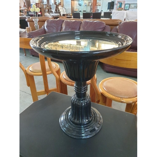 77A - Black Finish Plant Stand / Pedestal / Side Table with Glass Top (39cm Diameter, 46cm High)