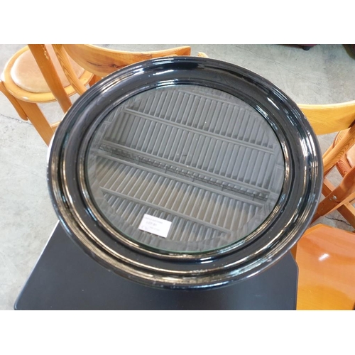 77A - Black Finish Plant Stand / Pedestal / Side Table with Glass Top (39cm Diameter, 46cm High)