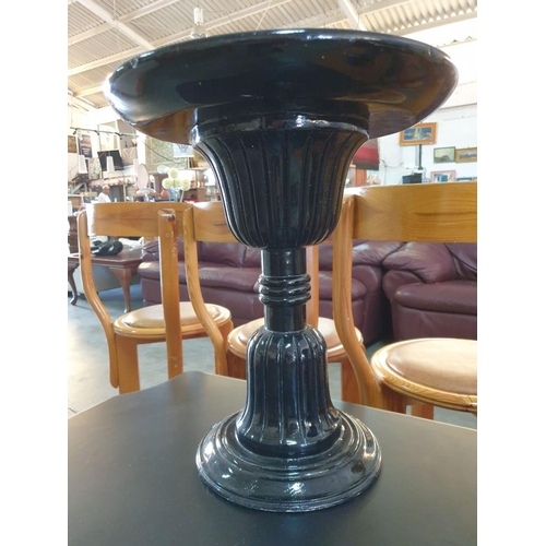 77A - Black Finish Plant Stand / Pedestal / Side Table with Glass Top (39cm Diameter, 46cm High)
