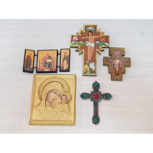 60A - Icon of Our Lade of Kazan (11cm x 13cm) & 4 x Others