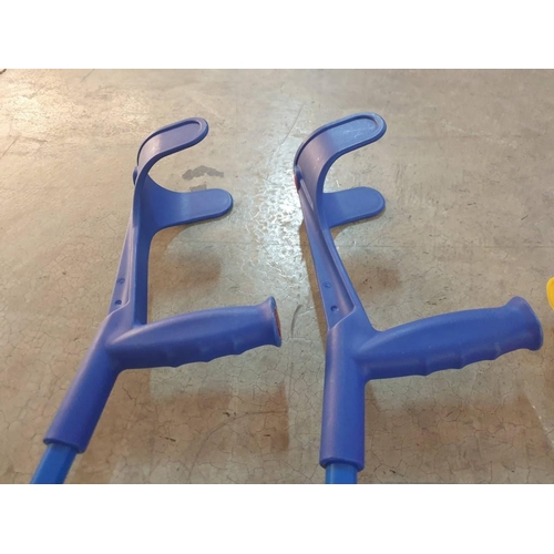 105 - Pair of Crutches (Blue) Together with Various Knee Supports / Braces