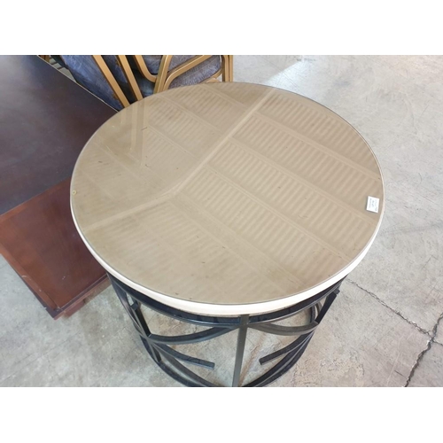 118 - Round Table with Black Finish Metal Base, Stone and Glass Top (Ø66cm)