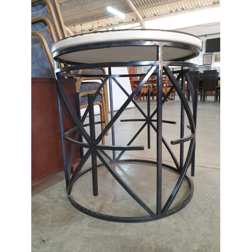 118 - Round Table with Black Finish Metal Base, Stone and Glass Top (Ø66cm)