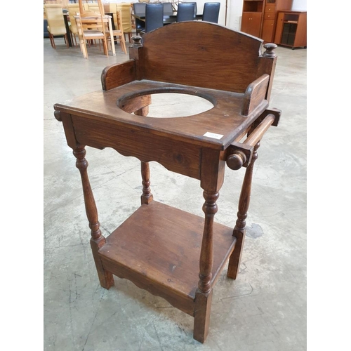 134 - Vintage Solid Wood Wash Stand with Turned Upright, Lower Shelf, Tower Rail (Missing Bowl)