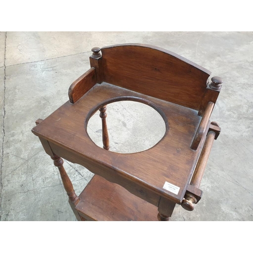 134 - Vintage Solid Wood Wash Stand with Turned Upright, Lower Shelf, Tower Rail (Missing Bowl)