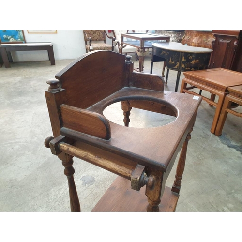 134 - Vintage Solid Wood Wash Stand with Turned Upright, Lower Shelf, Tower Rail (Missing Bowl)