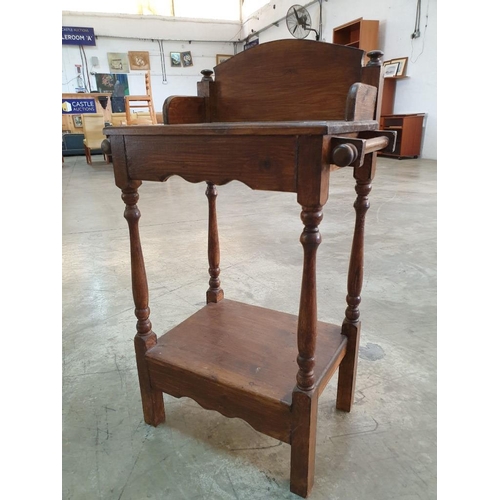 134 - Vintage Solid Wood Wash Stand with Turned Upright, Lower Shelf, Tower Rail (Missing Bowl)